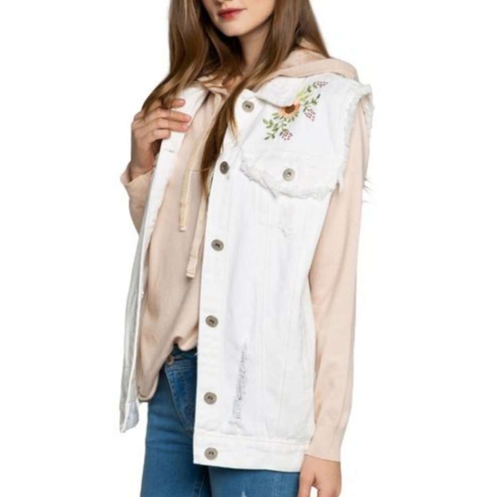 POL Embroidered Denim Vest